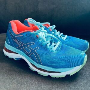 Asics Gel-Nimbus 19 Women's Running Shoes Blue Flash Coral T750N Sz 8 US WIDE (D